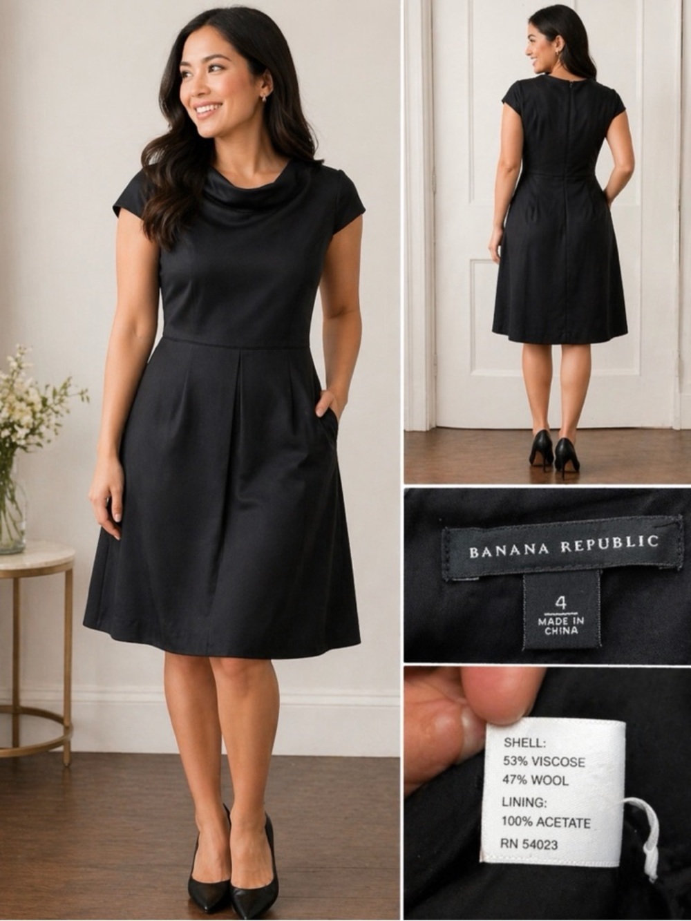 . Banana Republic Black Dress Size 4 Cap Sleeve Elegant Work Office